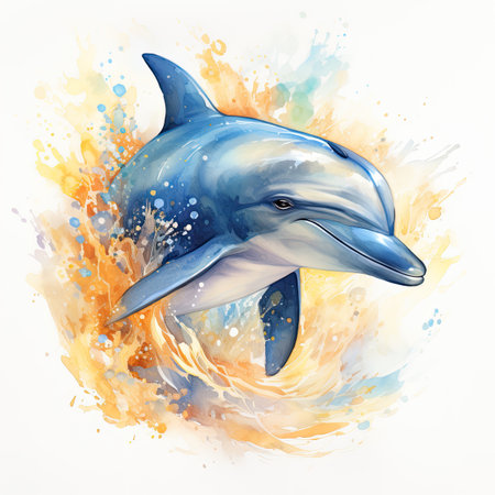 Watercolor Dolphin on white background.の素材