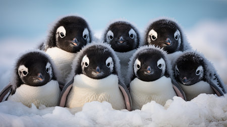 Group of penguins sitting on the snowの素材