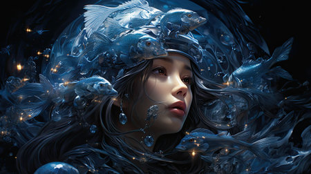 Fantasy portrait of a beautiful girl in a wreath of ice.の素材