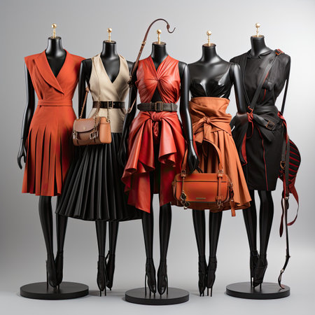 Fashionable women's clothes on mannequins.の素材