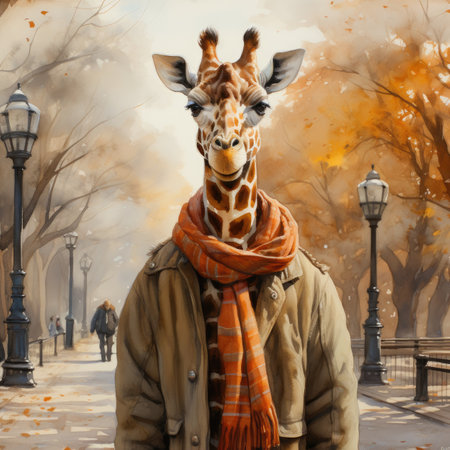 Watercolor Giraffe in Cityの素材