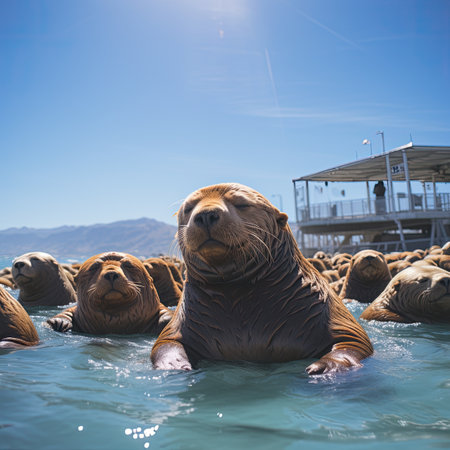 Sea lions on the coast of the Oceanの素材