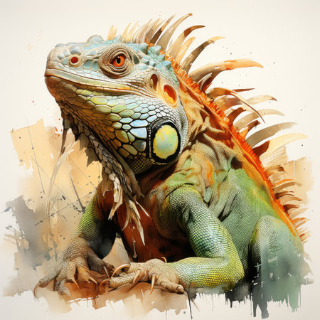 Iguana portrait with watercolor effect.の素材