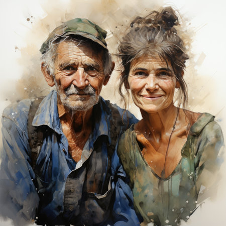 Watercolor Portrait of an elderly couple.の素材