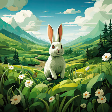 Rabbit on the meadow in the mountains.の素材