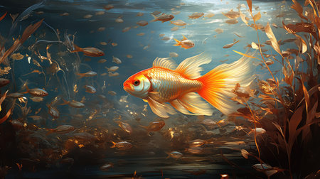 goldfish swimming in the sea. Underwater world.の素材