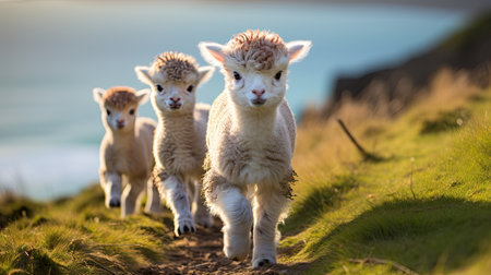 Little lambs in the fieldの素材