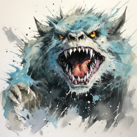 Watercolor angry wolf.の素材