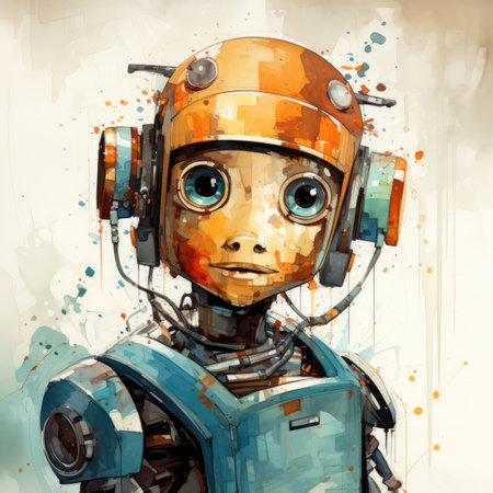 a cute robot with headphones on his head.の素材