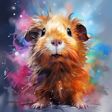Cute guinea pig with colorful splashes.の素材