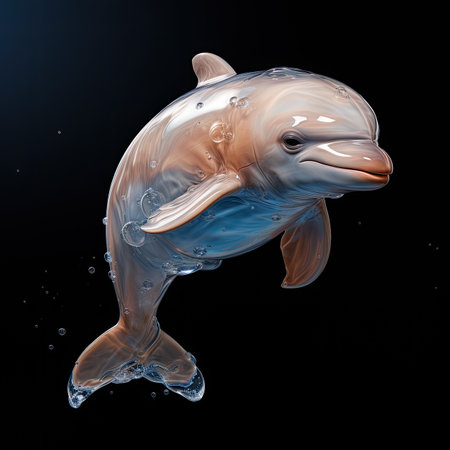 dolphin jumping out of water isolated on black background.の素材