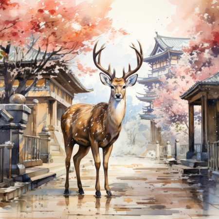Watercolor painting of a deerの素材