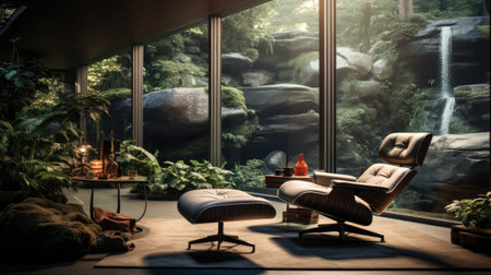 Interior of modern living room with natural viewの素材