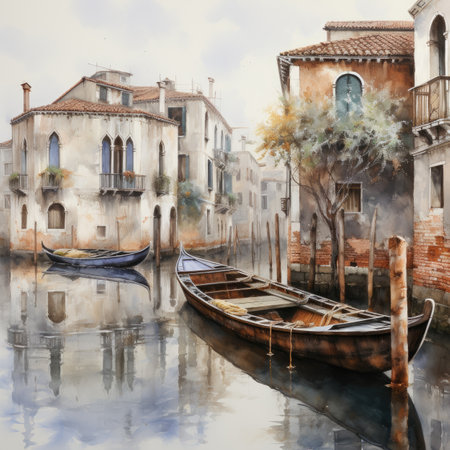 Watercolor painting of a Venice canalの素材