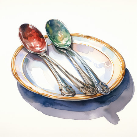 Vintage spoons on a white background.の素材