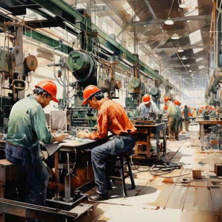 Industrial workers are working in the factory. Factory workers are working in the factory.の素材