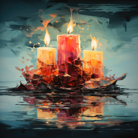 Burning candles on the water surface. Illustration for your designの素材