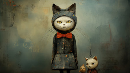 Cute cat with a toy in the form of a doll.の素材