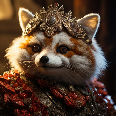 Portrait of a red fox with a crown on his head.の素材