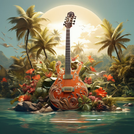 guitar on the beach in the tropicsの素材