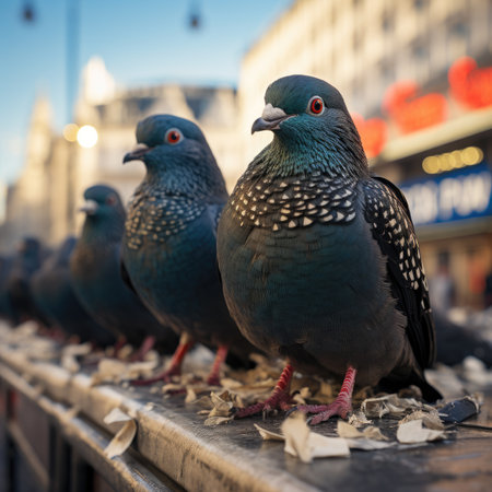 Pigeons on the street in cityの素材