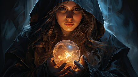 Mysterious woman with crystal ball in her hands.の素材