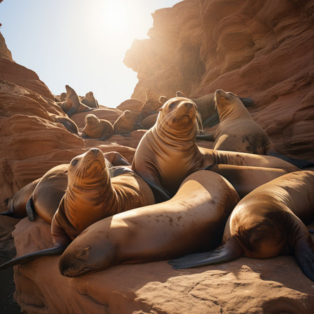 Group of sea lions on the coast of the Desertの素材