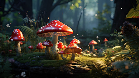 Fantasy amanita mushrooms in the forest.の素材