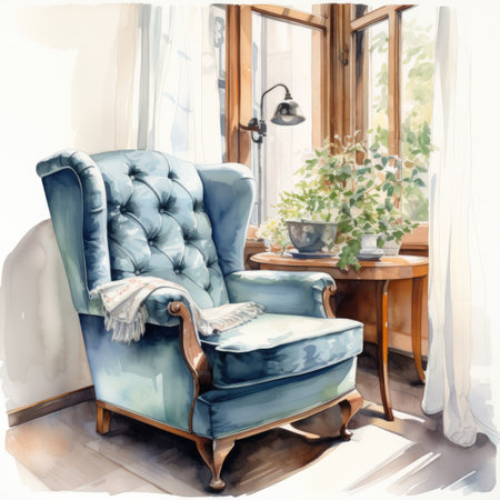 interior design with blue armchair in living room, vintage styleの素材