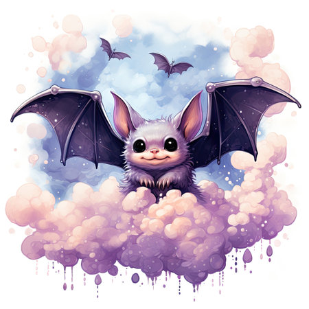 Cute cartoon bat flying in the sky - illustration for children.の素材