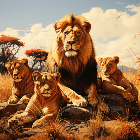 Lion family in the savannahの素材