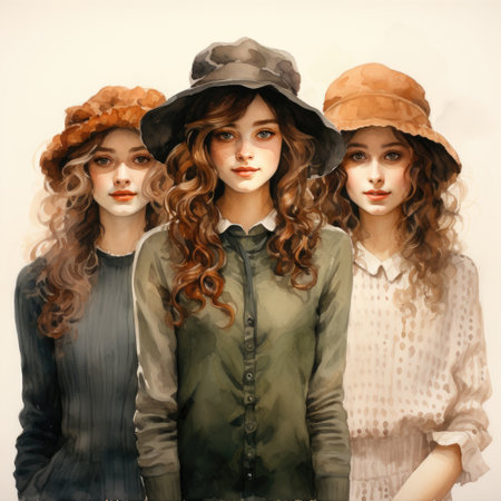 Three beautiful women in hats. Vintage style.の素材