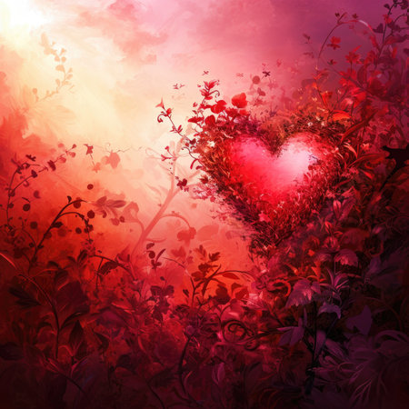 Valentine's day abstract floral background with heart and butterflies.の素材
