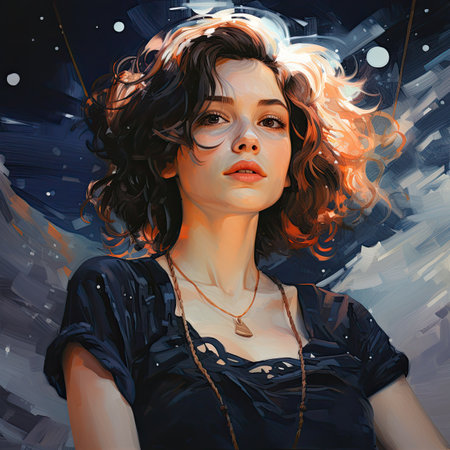Portrait of a beautiful girl with curly hair.の素材