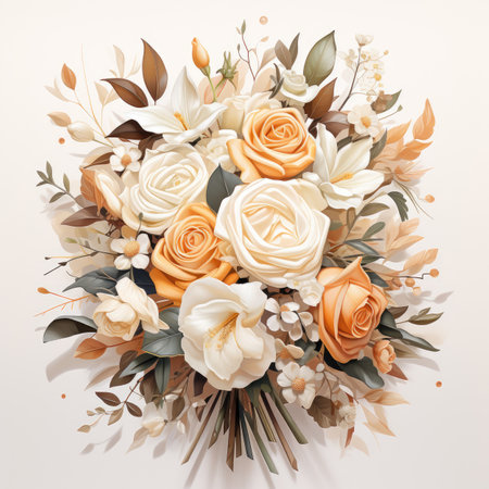 Vintage floral bouquet with white and orange roses.の素材
