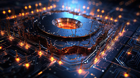 Circuit board close-up. Technology background.の素材