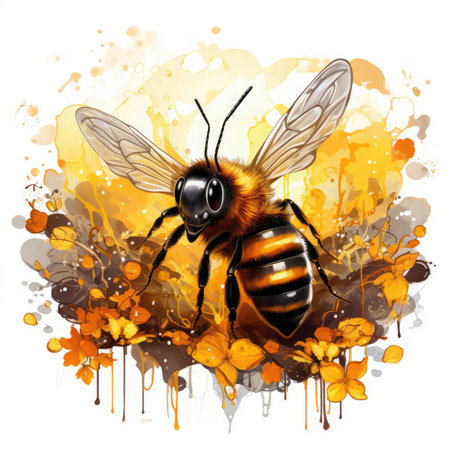 Honey bee on abstract background with splashes.の素材