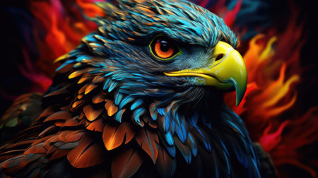 Portrait of a beautiful eagle on a colorful backgroundの素材