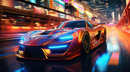 sports car on the road in the city.の素材