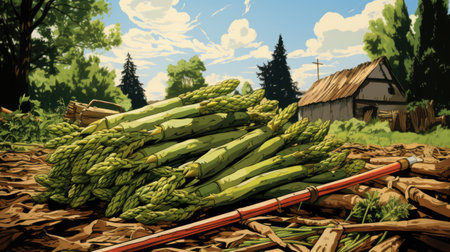 Green asparagus in the field.の素材