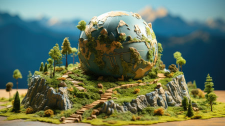 Miniature model of planet earth with forest background. Globalization concept.の素材
