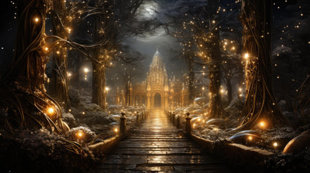 Mystical halloween background. Fairy tale scene.の素材