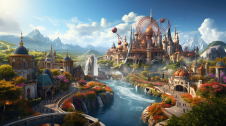 Fantasy landscape with fantasy castles and mountains.の素材