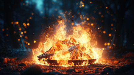 Burning shoes in the forest at night.の素材