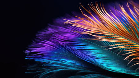 Beautiful feathers on dark background, closeup.の素材
