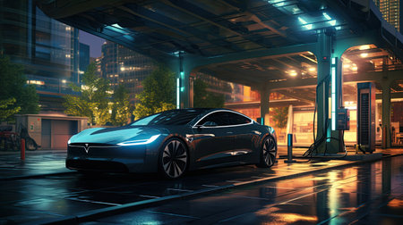 a brand-less generic concept car in the cityの素材