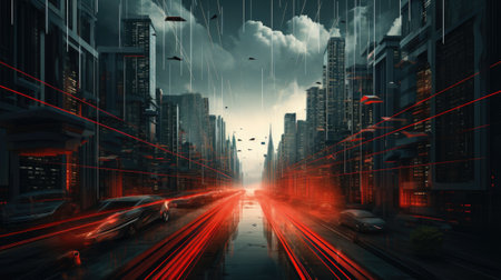 Cityscape with fast moving cars.の素材