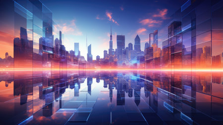 abstract scene with skyscrapers and city lights.の素材