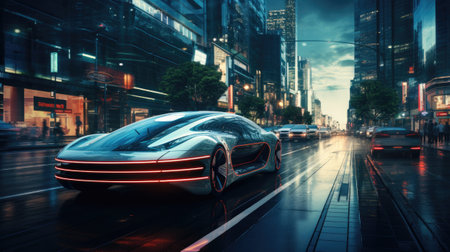 High speed car in the city at night.の素材