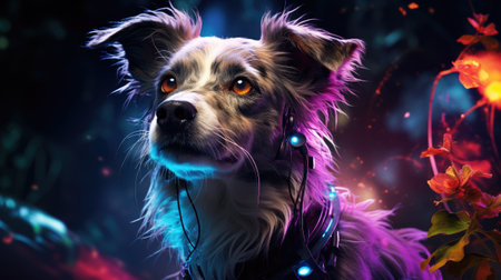 Fantasy portrait of chihuahua dog with garland.の素材